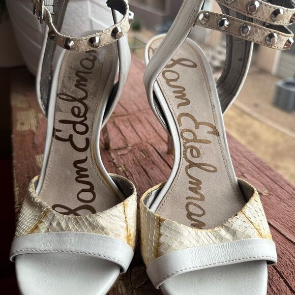 SAM Edelman Women's gladiator Ayda Ankle Strap High silver spike Heels sz 6.5 - Picture 2 of 7